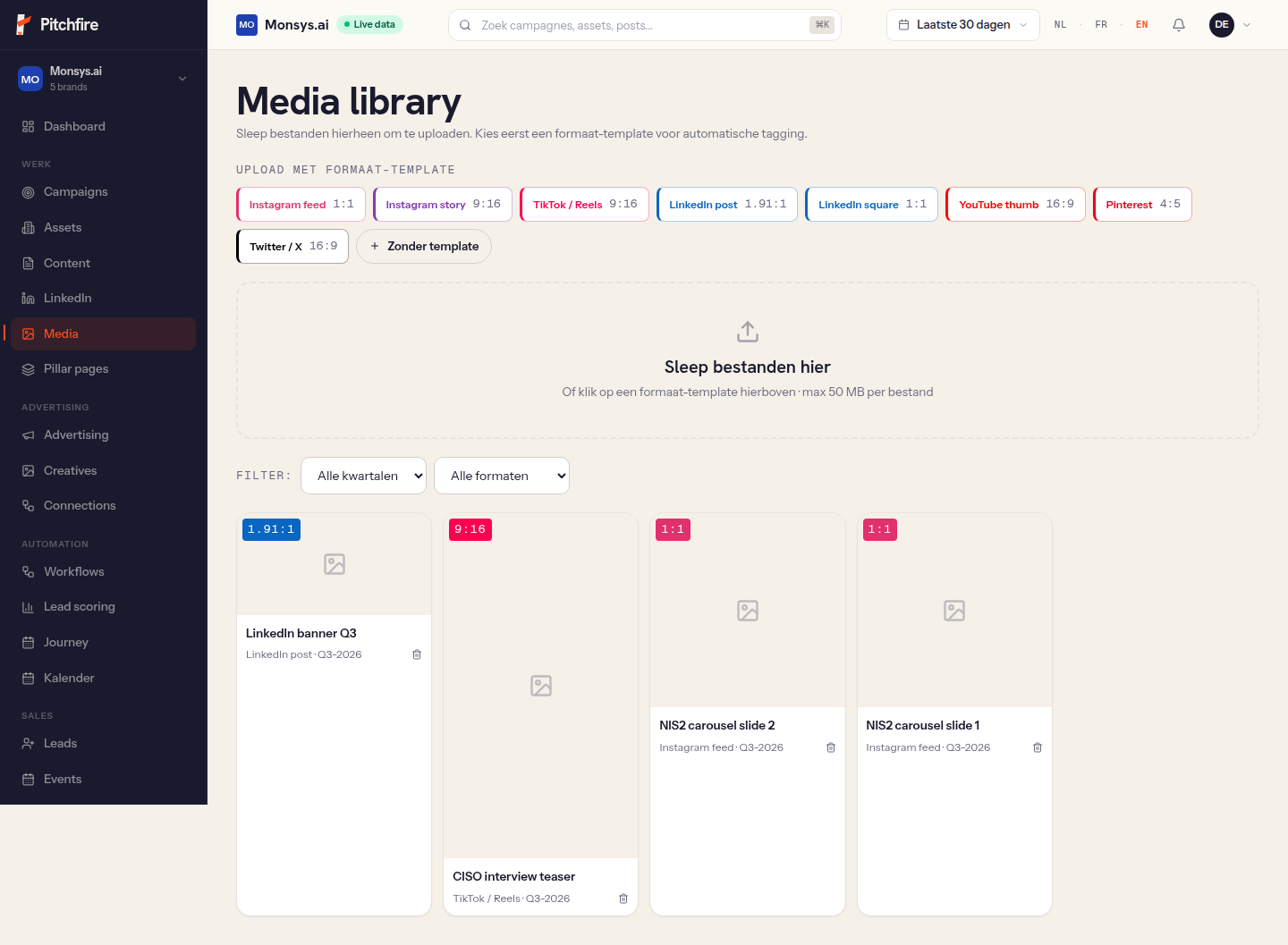 Media library met formaat-templates en gallery